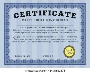Blue Certificate. Customizable, Easy to edit and change colors. With great quality guilloche pattern. Retro design. 