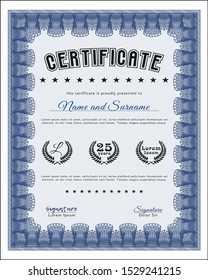 Blue Certificate. Customizable, Easy to edit and change colors. With background. Retro design. 