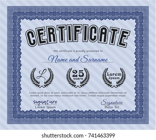 Blue Certificate. Detailed. With background. Money Pattern design. 