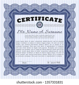 Blue Certificate. Detailed. With complex background. Artistry design. 