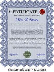 Blue Certificate. Detailed. Complex design. Printer friendly. 
