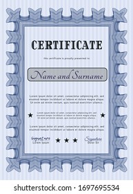 Certificado azul. Detallado. Con fondo lineal complejo. Diseño artístico. 
