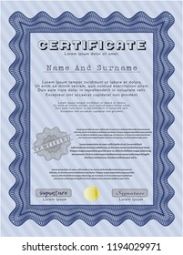Blue Certificate. Detailed. With quality background. Excellent design. 