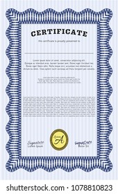  Blue Certificate diploma or award template. Complex background. Good design. Customizable, Easy to edit and change colors. 