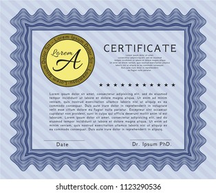 Blue Certificate diploma or award template. Printer friendly. Vector illustration. Excellent design. 