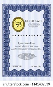 Blue Certificate diploma or award template. Customizable, Easy to edit and change colors. With linear background. Modern design. 