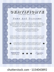 Blue Certificate diploma or award template. Complex background. Artistry design. Customizable, Easy to edit and change colors. 