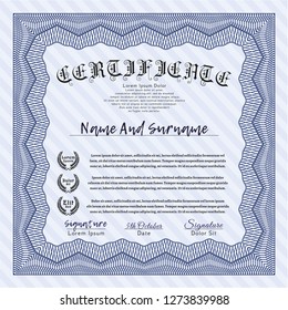 Blue Certificate diploma or award template. Money Pattern design. Customizable, Easy to edit and change colors. Complex background. 