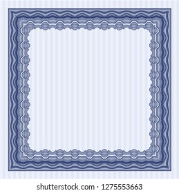 Blue Certificate diploma or award template. With linear background. Detailed. Money design. 