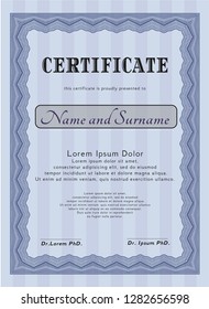 Blue Certificate diploma or award template. Nice design. With background. Customizable, Easy to edit and change colors. 