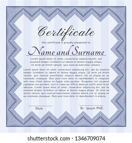Blue Certificate diploma or award template. With quality background. Detailed. Retro design. 