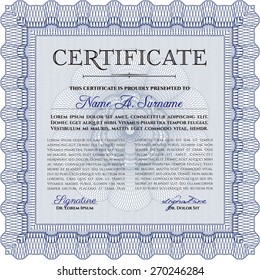 Blue Certificate / Diploma of completion / Design template. 
