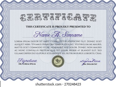 Blue Certificate / Diploma of completion / Design template. 
