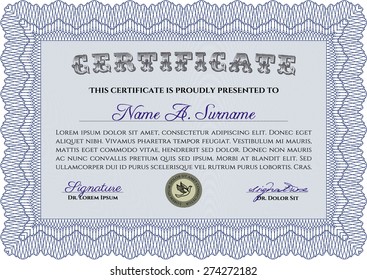 Blue Certificate / Diploma of completion / Design template. 