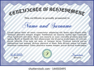 Blue certificate or diploma template