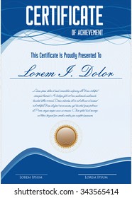 Blue certificate or diploma template