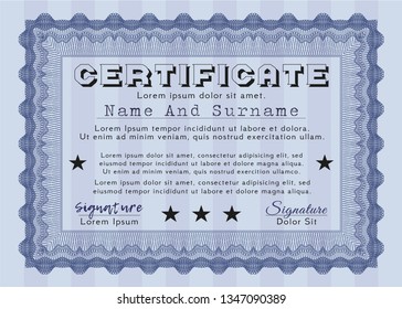 Blue Certificate or diploma template. Artistry design. Customizable, Easy to edit and change colors. With complex background. 