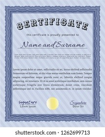 Blue Certificate or diploma template. Beauty design. Customizable, Easy to edit and change colors. Easy to print. 