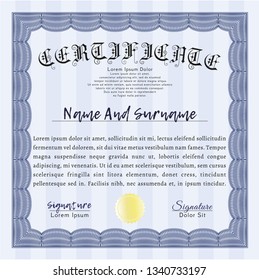 Blue Certificate or diploma template. With complex background. Money style design. Vector illustration. 