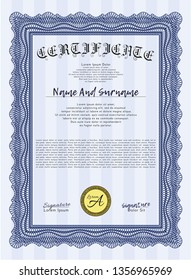 Blue Certificate or diploma template. Customizable, Easy to edit and change colors. Easy to print. Perfect design. 