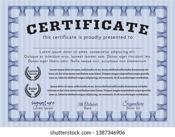 Blue Certificate or diploma template. Customizable, Easy to edit and change colors. Complex background. Superior design. 