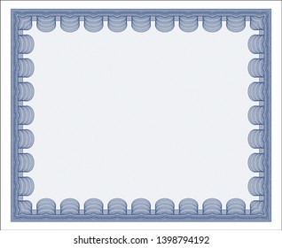 Blue Certificate or diploma template. Customizable, Easy to edit and change colors. With guilloche pattern and background. Money Pattern design. 