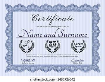  Blue Certificate or diploma template. Customizable, Easy to edit and change colors. Complex background. Money style design. 