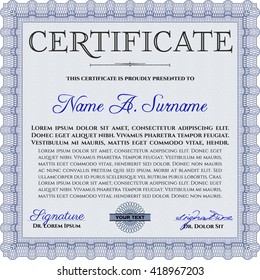 Blue Certificate or diploma template. Customizable, Easy to edit and change colors. Easy to print. Cordial design. 