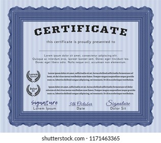 Blue Certificate or diploma template. Detailed. Printer friendly. Lovely design. 