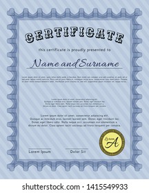 Blue Certificate or diploma template. Detailed. With background. Money style design. 