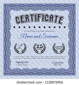 Blue Certificate or diploma template. Easy to print. Vector illustration. Retro design. 