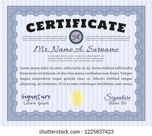 Blue Certificate or diploma template. Easy to print. Superior design. Vector illustration. 