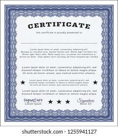 Blue Certificate or diploma template. Easy to print. Vector illustration. Beauty design. 