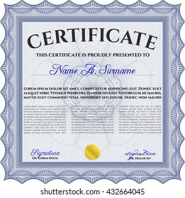 Blue Certificate or diploma template. Easy to print. Cordial design. Customizable, Easy to edit and change colors. 