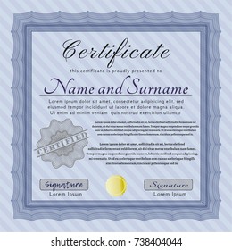 Blue Certificate or diploma template. Easy to print. Vector illustration. Nice design. 