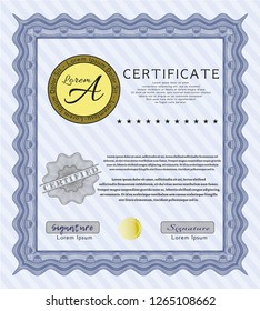 Blue Certificate or diploma template. Elegant design. Vector illustration. With linear background. 