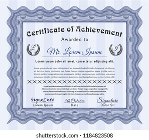 Blue Certificate or diploma template. Excellent design. Customizable, Easy to edit and change colors. With background. 