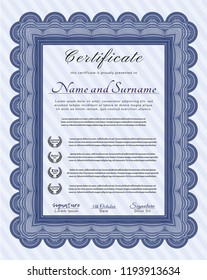 Blue Certificate or diploma template. Good design. Detailed. Easy to print. 