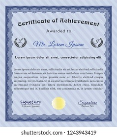 Blue Certificate or diploma template. Good design. Printer friendly. Detailed. 