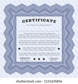 Blue Certificate or diploma template. With great quality guilloche pattern. Elegant design. Customizable, Easy to edit and change colors. 