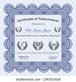 Blue Certificate or diploma template. With great quality guilloche pattern. Excellent design. Detailed. 