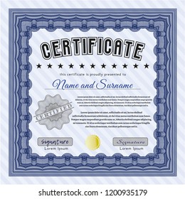 Blue Certificate or diploma template. Modern design. Printer friendly. Vector illustration. 
