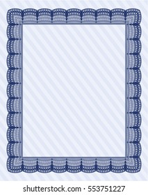 Blue Certificate or diploma template. Modern design. Detailed. With guilloche pattern and background. 