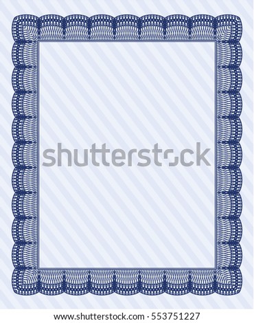 Blue Certificate or diploma template. Modern design. Detailed. With guilloche pattern and background. 