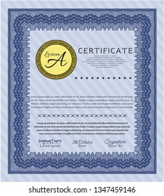 Blue Certificate or diploma template. Money Pattern design. Customizable, Easy to edit and change colors. With complex background. 