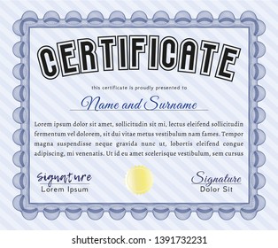 Blue Certificate or diploma template. Money design. Customizable, Easy to edit and change colors. With complex linear background. 