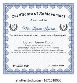Blue Certificate or diploma template. Money style design. Complex background. Vector illustration. 