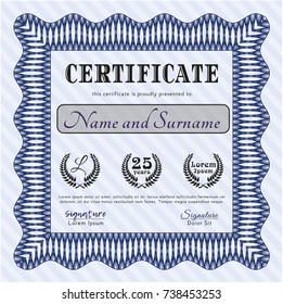 Blue Certificate or diploma template. Money style design. Detailed. Printer friendly. 