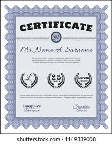 Blue Certificate or diploma template. Nice design. With complex background. Vector illustration. 
