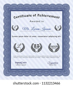 Blue Certificate or diploma template. Perfect design. Easy to print. Customizable, Easy to edit and change colors. 